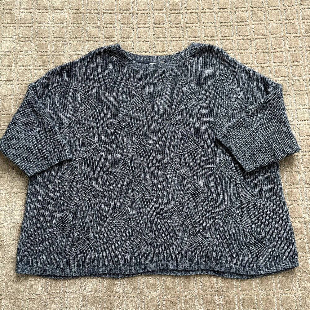 J. Jill Cable Knit Sweater Womens XL Blue Gray Short Sleeve Pullover Chunky Warm